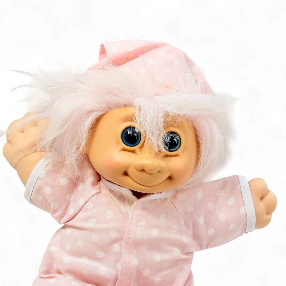 Russ Troll Doll Lot 2 Baby Trolls Rabbit Polka Dot & Nightcap Pink 12 in - Picture 12 of 16